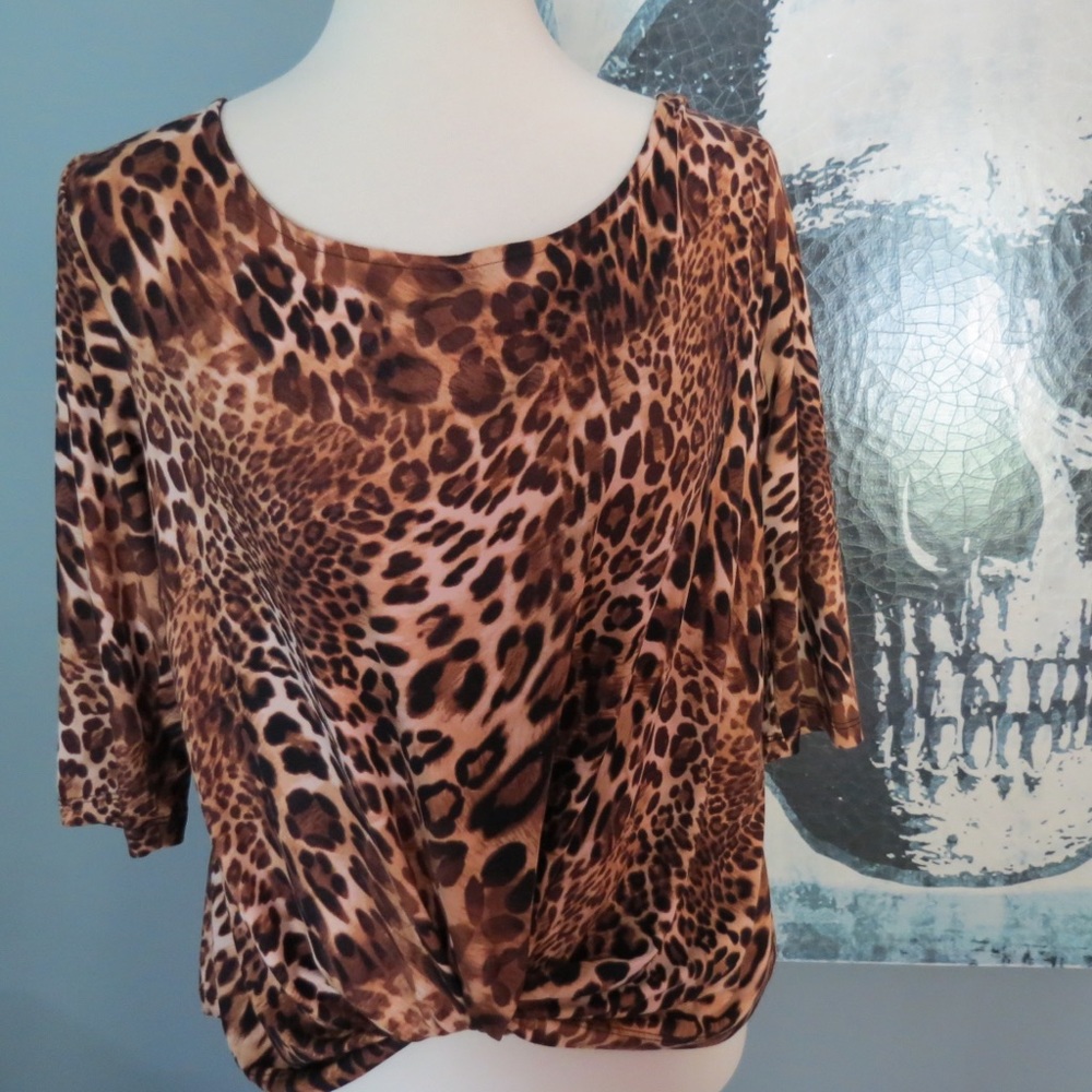 W5 Leopard Print Short Sleeve Blouse